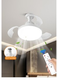 Resim Led Işıklı Katlanabilir Akıllı Tavan Vantilatörü Sessiz Fan 