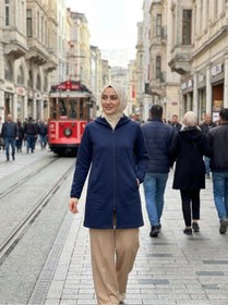 Resim DKECCI Su İtici Rüzgar Kesici Uzun Softshell Tesettür Mont - Kapüşonlu Mevsimlik Ceket 