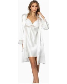 Resim Pierre Cardin Sütyen Kaplı Ekru Sabahlık Gecelik Set 4285 Ekru 