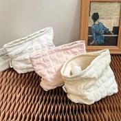 Resim Küçük Ekose Makyaj Çantası - Çok Bölmeli Taşınabilir Kozmetik Organizatör, Dayanıklı Polyester, Elde Yıkanabilir - Beyaz ve Pembe Seyahat, Spor Salonu, Temel Eşyalar İçin Depolama 