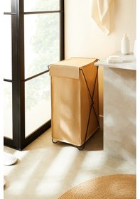 Resim Ocean Home Textile Katlanabilir Bölmeli Siyah Metal Destekli Naturel Jüt Çamaşır Sepeti 44 x 29.5 x 63 cm 