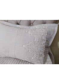 Resim Yatak Örtüsü Zümrüt Tek Kişilik Dantelli Toz Pembe %80 Pamuk El Yapım 