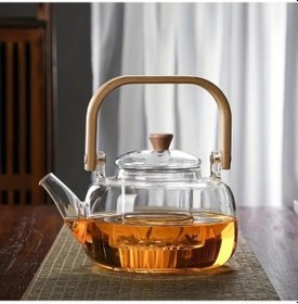 Resim Ahşap Saplı Cam Filtreli Demlik Renkli 