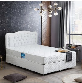 Resim Setaymobilya Baza, Şah Beyaz Çift Kişilik Baza + Başlık + Deluxe Yatak 