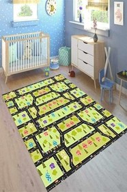 Resim Westa Kaymaz Tabanlı Yıkanabilir Antibakteriyel Dijital Baskı Çocuk Halısı, CK-10125A-WST-80X400 