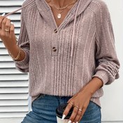 Resim Kadınlar İçin Şık Bej Oversize Kazak - Yumuşak Dokulu, Kahverengi Düğme Yaka, Ayarlanabilir Bel İpi ve Kısa Kollu | Makinede Yıkanabilir İlkbahar/Sonbahar Kazak, Günlük veya Şık Kombinler İçin (Dikimsiz Kapatma) 