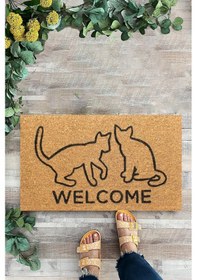 Resim Kedi Desenli Paspas, Welcome, İç Ve Dış Kapı Önü Paspası, Dijital 