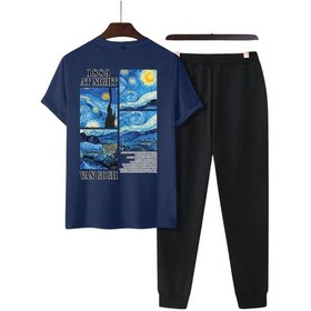 Resim Unisex Vangogh Baskılı Eşofman Takımı Lacivert 