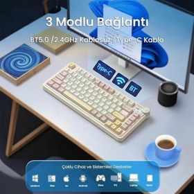 Resim Aula AU75 3 Modlu RGB Hot Swap Mekanik TKL Bloomfield Switch Kablosuz Makrolu Klavye Krem 