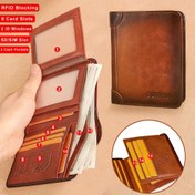 Resim Vintage Erkekler İçin Sığır Derisi Cüzdan, RFID Koruma Özellikli Çok Fonksiyonlu Kısa Kredi Kartı ve Kimlik Tutucu Üst Katmanlı Para Çantası - Babalar Günü Hediyesi 