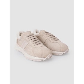 Resim Cabani %100 Hakiki Deri Bej Süet Kürklü Kadın Spor Ayakkabı 