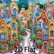 Resim 2D Düz Iridescent Elmas Sanat Boyama Seti, Düzensiz Taşlı Küçük Kasaba Tasarımı, Ev Dekoru için Parıltılı Kristal Nakış Kiti, 30.0x30.0cm Tuval 