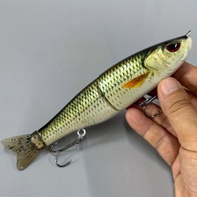 Resim 61g/17.5cm Ağır Hizmet Tipi İki Bölümlü Büyük Balık Yemi - Yavaş Batan Yüzme Yemi, Gerçekçi Gözler, Üçlü Kancalı - Turna, Tonbalığı, Alabalık için - Tatlı ve Tuzlu Su Kullanımı - Sahil ve Nehir Avı İçin İdeal - Canlı Yüzme Hareketli & Ağırlıklı Üst Suya Uygun, Keskin Üçlü Kanca 