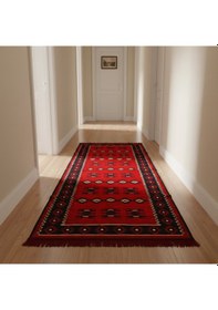 Resim Etnik Motifli Otantik Dekoratif Kilim Desenli Halı 80cmx200cm M1 Kırmızı 