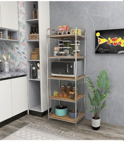 Resim Başak Krom 5 Katlı Düzenleyici Raf Mikrodalga Kavanoz Rafı Çok Amaçlı Mutfak Rafı 