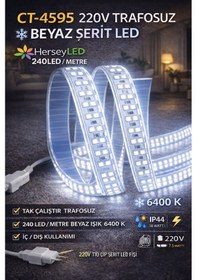 Resim 220v Trafosuz Yapışkanlı Dış Mekan Şerit Led Günışığı 3 M / 5 M 5 Metre Beyaz 