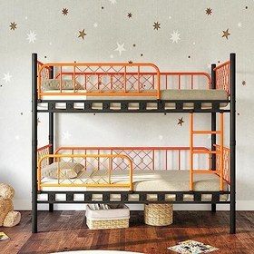 Resim Metis Siyah Turuncu Çift Katlı Ekstra Korkuluklu Güvenlikli Ranza (90x200) 