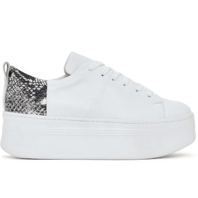 Resim Derimod Kadın Beyaz Kalın Tabanlı Bağcıklı Deri Sneaker 24SFD371118 