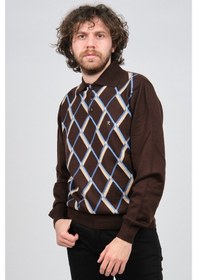 Resim Neyir Erkek Polo Yaka Desenli Yün Kazak 1340406 Kahverengi Kahverengi-L Kahverengi 