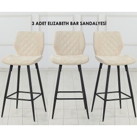 Resim Pİ MOBİLYA 3 Adet Elizabeth Ada Mutfak Ve Bar Sandalyesi - Silinebilir Babyface Kumaş - Metal Siyah Ayak 