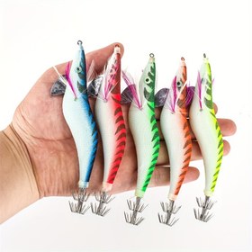 Resim 3D Gözlerle 5 Adet Işıltılı Karides Balıkçılık Yemleri, Bass, Alabalık & Daha Fazlası için UV Reaktif Kalamar Jig Kanca - Dayanıklı ABS Malzeme 