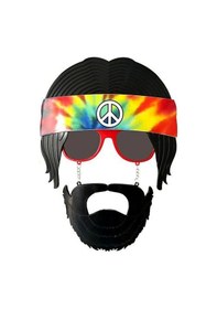 Resim Siyah Saçlı Bandana Tasarımlı Hippi Parti Gözlüğü 26x18 Cm 1 