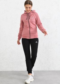 Resim Cramp Spor Pudra Kapüşonlu Fermuarlı Penye Kumaşı Eşofman Takımı 
