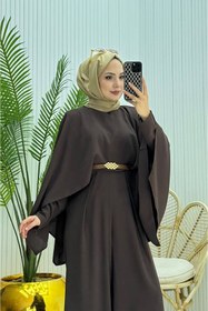 Resim Neşeli Butik kadın pelerinli kemer detaylı tesettür tulum NMS061 