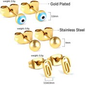 Resim Luxusteel 3 Çift Paslanmaz Çelik Top Küpe Kulak Kıkırdak Piercing Seti Rodyum Kaplama 