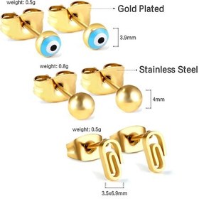 Resim Luxusteel 3 Çift Paslanmaz Çelik Top Küpe Kulak Kıkırdak Piercing Seti Rodyum Kaplama 