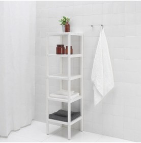 Resim Masif Kavak Banyo Raf Ünitesi 37x140 Meridyendukkan Kare Model Banyo Rafı Beyaz Renk Banyo Düzenleyici 