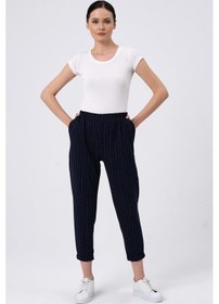 Resim Alexander Gardi ALEXANDERGARDI BELİ LASTİKLİ ÇİZGİLİ PANTOLON (B22-136A) Lacivert 