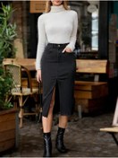 Resim Genel Markalar eyesof Kadın Yüksek Bel önden Yırtmaçlı Cepli Midi Kot Etek 