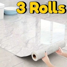 Resim 3 Rulo Mermer Desenli PVC Zemin Stickerları - Yapıştır & Çıkart Kendinden yüksek kaliteli zemin kaplaması, İç Mekan Dizaynı ile Beyaz/Griyaşıl, Siyah Renk, Şerit ve Banyo i 