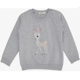 Resim Breeze Kız Çocuk Sweatshirt Sevimli Ceylan Baskılı 1.5-5 Yaş, Gri Melanj-gri Melanj Gri Melanj 