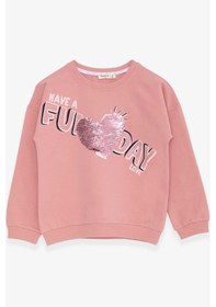 Resim Breeze Kız Çocuk Sweatshirt Pullu Yazı Baskılı 4-8 Yaş, Gülkurusu 
