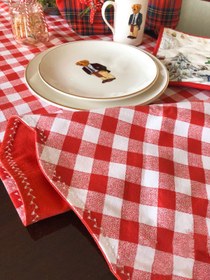 Resim Alice Piko Nakışlı Çift Taraflı Keten Runner Pötikare - 55x180 cm 