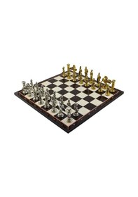 Resim Gifthome Battal Boy Metal Pegasus Satranç Takımı Parlak Ve Katlanır Ceviz Desenli Mdf Satranç Tahtası 43x43 Cm. 