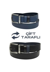 Resim Süzer Deri Lacivert / Siyah Çift Taraflı Suni Deri 4 Cm. Genişlik Dönerli Tokalı Spor Erkek Kemer // 7110-47 Lacivert 