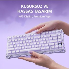Resim Gravastar Mercury K1 Rgb Kablosuz Mekanik Gaming Klavye, İngilizce Q, Lavender Purple 