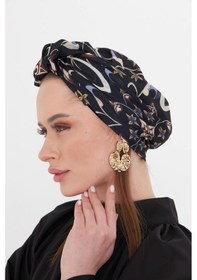 Resim Hürrem Bone Siyah Pratik Hazır Geçmeli Tesettür Bone Kesik Elyaf Retro Desenli 2409 01 Siyah 