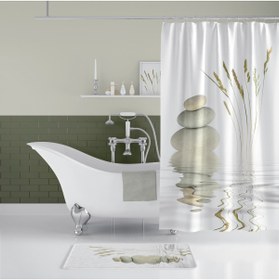 Resim Zethome Stone And Reed Banyo Paspas Ve Tek Kanat Duş Perdesi 1x120x200 Set 