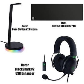 Resim Razer BlackShark v2 USB Enhancer + Trust GXT 758 XXL Mousepad + Razer Base Station V2 Chroma 
