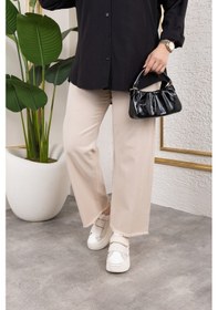 Resim Nevayla Moda Beli Lastikli Keten Pantolon - Bej / A0104 Bej 