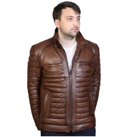 Resim Derije Hakiki Deri Erkek Kahverengi Şişme Mont Kahverengi 