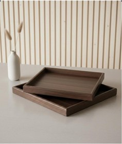 Resim 2'li Lüx Bambu Ahşap Tepsi Seti 25 X 35 & 20 X 30 Koyu Kahve Koyu Kahverengi 