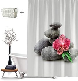 Resim Tropikhome Duş Perdesi Su Geçirmez 180x200 Banyo Perdesi Taş Desen Banyo Duş Perdesi, Küflenmez Duş Perdeleri Yüksek Kaliteli Küvet Perdesi-12 C Halka Hediyeli Duş Perde-Banyo ve Duş Aksesuarları Banyo Perde Set 