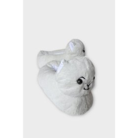 Resim Liger Kadın Kedi Figürlü Peluş Panduf Beyaz Tekstil Malzeme Sevimli Tasarım 