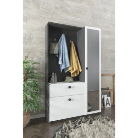 Resim Aeka AE-3042 Reina Aynalı Delüx Vestiyer Ayakkabılık Portmanto Takımı Antrasit Gri /beyaz 