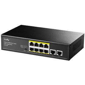 Resim Cudy FS1010P 8 Port 10/100 Mbps 120 W Poe+ 2 Uplink Portlu Vlan Cctv Rack Mount Metal Switch 